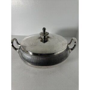 Antique 1869 Meriden & Co. Silver Quadruple Plate Casserole Dish 10 In Sm Dent